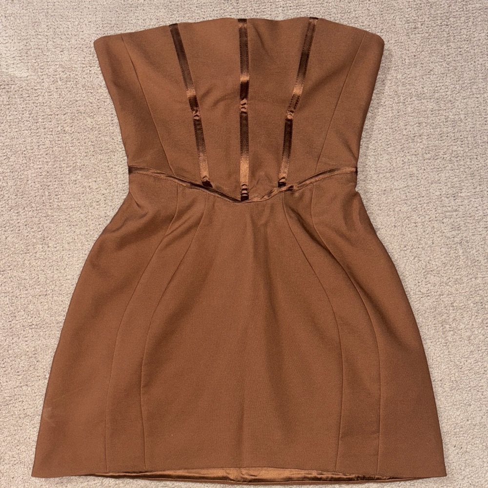House of CB Mistress Rocks Chic Strapless Brown Dress